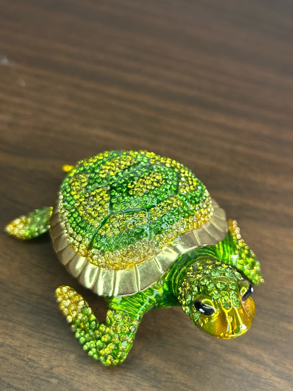 Jeweled Green Turtle Trinket Box Magnetic Hinged Keepsake - Picture 5 of 9